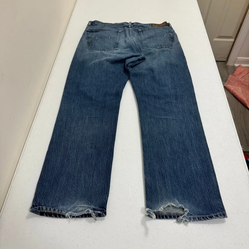 Polo Ralph Lauren Mens Blue Straight Leg Denim Jeans 34x32 Distressed 100 Cotton